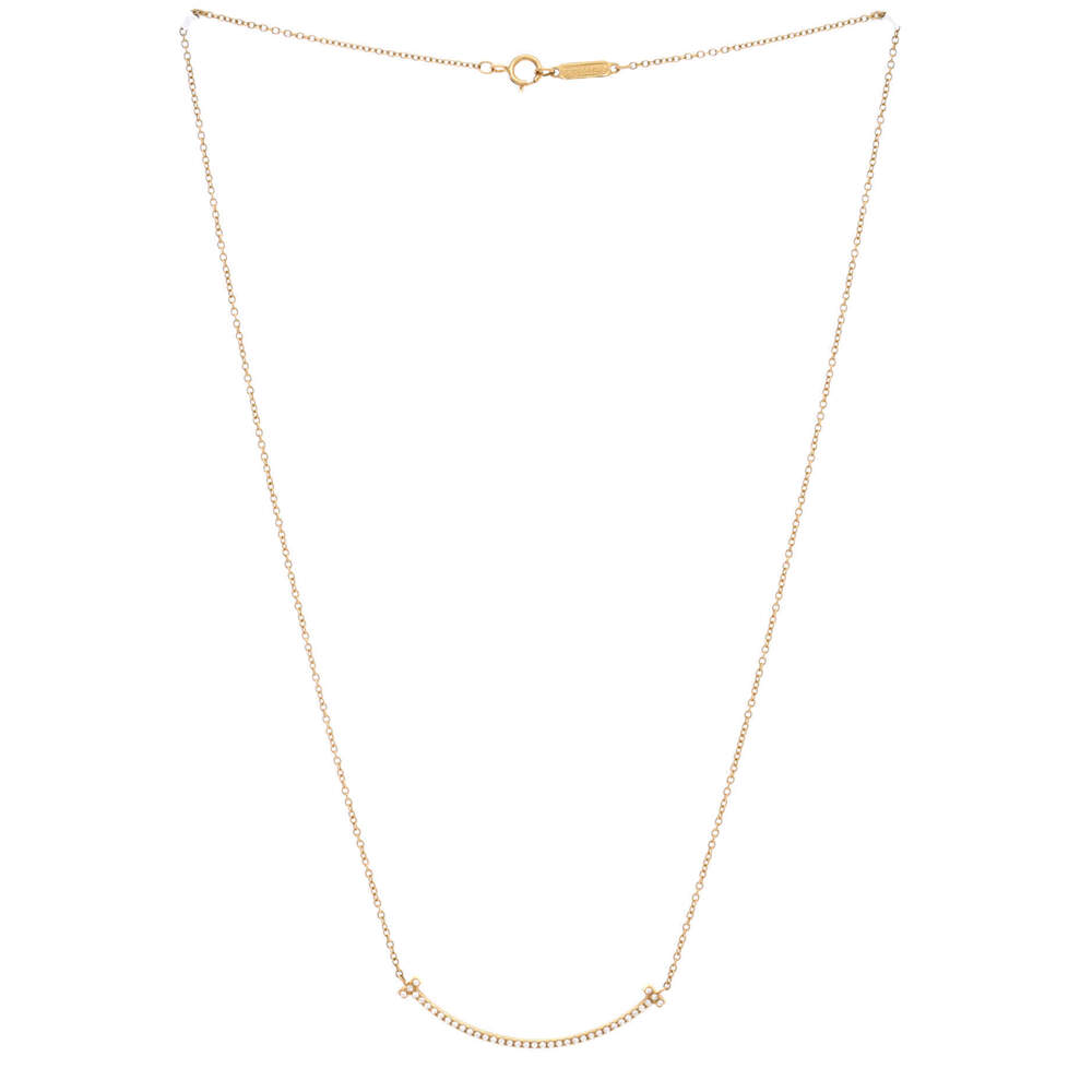 Tiffany & Co. Small T Smile Pendant Necklace 18K Yellow Gold and Diamonds - Picture 2 of 3